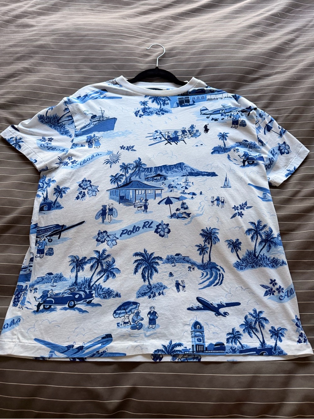 Polo by Ralph Lauren White Tee with Blue Island Print